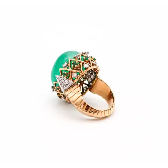 PIERRE STERLE 1955 Cocktail Ring 18Kt Platinum 43.49 Ctw Emerald & Diamonds - Picture 6 of 8